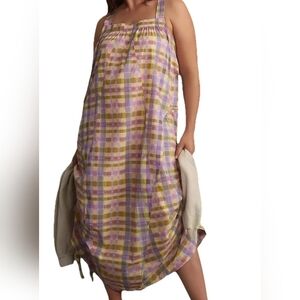 Anthropologie Lavender Pink Yellow Plaid Sundress